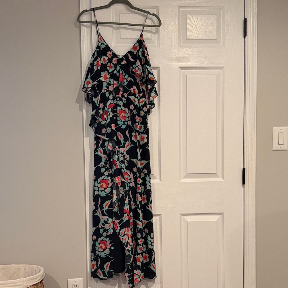 Tanya Taylor Black Floral Trim Maxi Dress